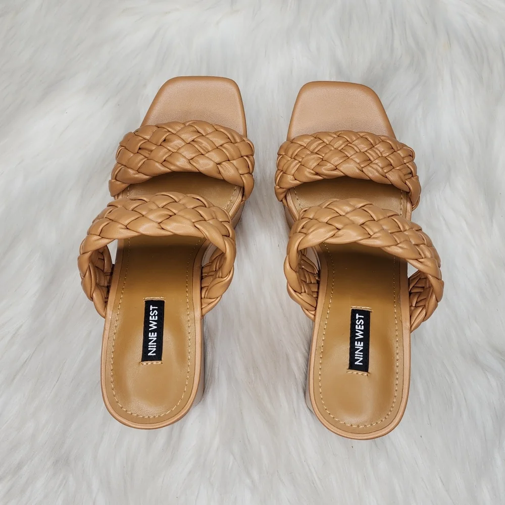Nine West Nessie 3 Platform Wedge Heels Light Cognac